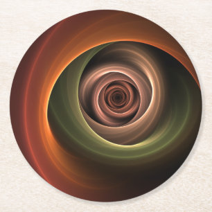 3D Spiral Abstract Warm Colors Modern Fractal Art Round Paper Coaster