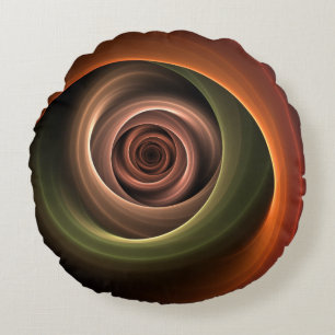 3D Spiral Abstract Warm Colors Modern Fractal Art Round Pillow