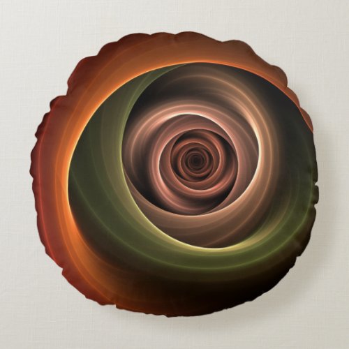 3D Spiral Abstract Warm Colors Modern Fractal Art Round Pillow
