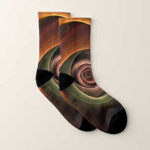 3D Spiral Abstract Warm Colors Modern Fractal Art Socks