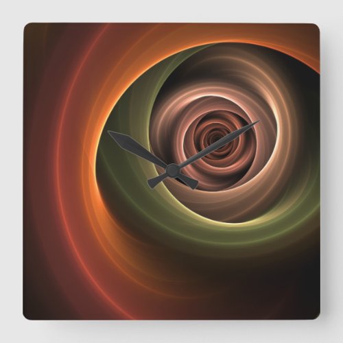 3D Spiral Abstract Warm Colors Modern Fractal Art Square Wall Clock