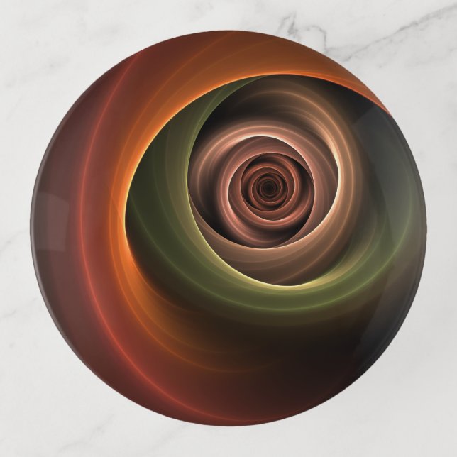 3D Spiral Abstract Warm Colors Modern Fractal Art Trinket Tray (Front)