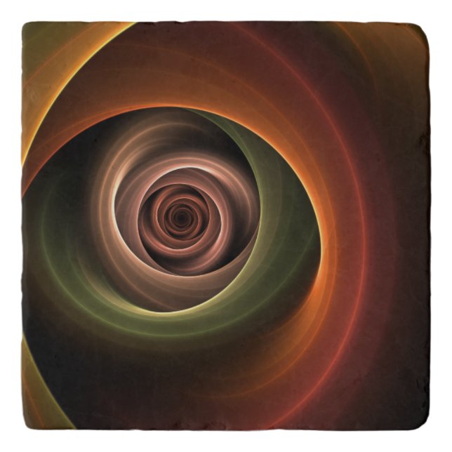 3D Spiral Abstract Warm Colors Modern Fractal Art Trivet (Front)