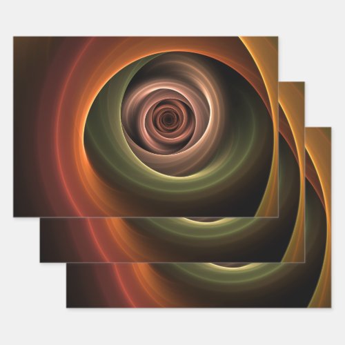 3D Spiral Abstract Warm Colors Modern Fractal Art Wrapping Paper Sheets