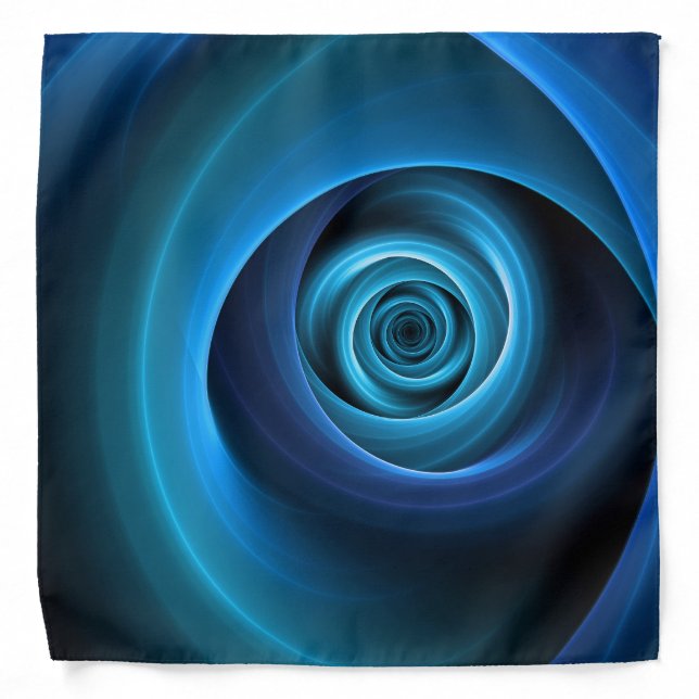 3D Spiral Blue Colors Modern Abstract Fractal Art Bandana (Front)
