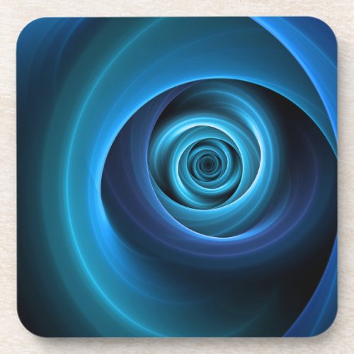 3D Spiral Blue Colors Modern Abstract Fractal Art Beverage Coaster