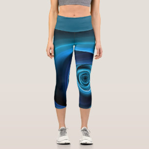 3D Spiral Blue Colors Modern Abstract Fractal Art Capri Leggings