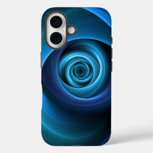 3D Spiral Blue Colors Modern Abstract Fractal Art iPhone 16 Case