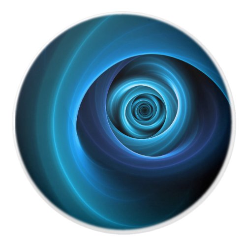 3D Spiral Blue Colors Modern Abstract Fractal Art Ceramic Knob