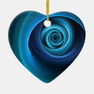 3D Spiral Blue Colors Modern Abstract Fractal Art Ceramic Ornament