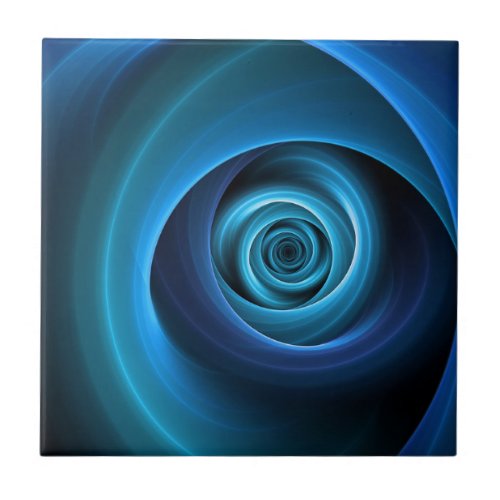3D Spiral Blue Colors Modern Abstract Fractal Art Ceramic Tile