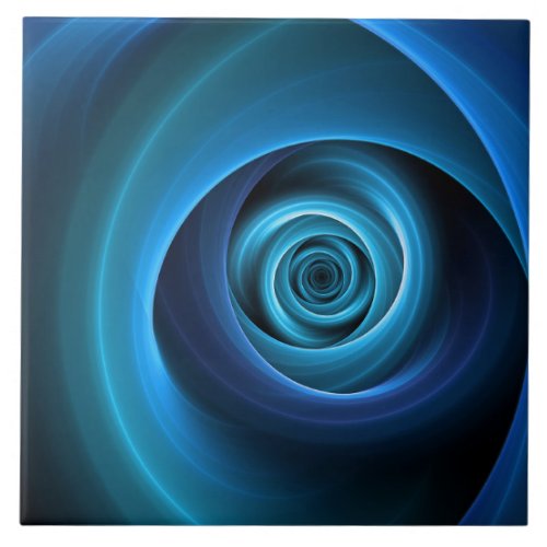 3D Spiral Blue Colors Modern Abstract Fractal Art Ceramic Tile