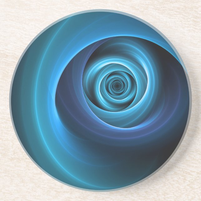 3D Spiral Blue Colors Modern Abstract Fractal Art Coaster (Front)