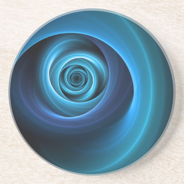 3D Spiral Blue Colors Modern Abstract Fractal Art Coaster (Front)