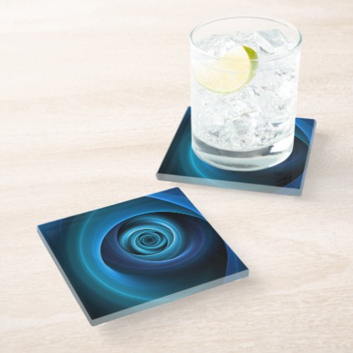 3D Spiral Blue Colors Modern Abstract Fractal Art Glass Coaster