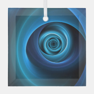 3D Spiral Blue Colors Modern Abstract Fractal Art Glass Ornament