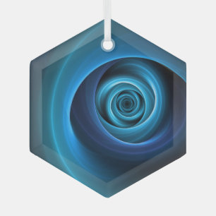 3D Spiral Blue Colors Modern Abstract Fractal Art Glass Ornament
