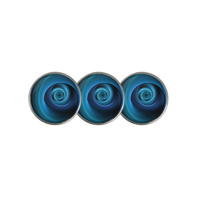 3D Spiral Blue Colors Modern Abstract Fractal Art Golf Ball Marker (3 Up)