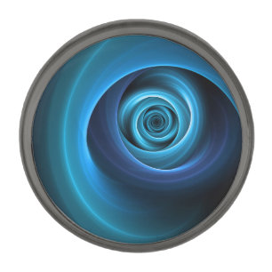 3D Spiral Blue Colors Modern Abstract Fractal Art Gunmetal Finish Lapel Pin