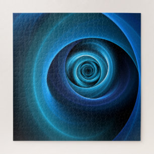 3D Spiral Blue Colors Modern Abstract Fractal Art Jigsaw Puzzle