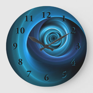 3D Spiral Blue Colors Modern Abstract Fractal Art Large Clock