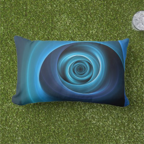 3D Spiral Blue Colors Modern Abstract Fractal Art Lumbar Pillow