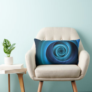 3D Spiral Blue Colors Modern Abstract Fractal Art Lumbar Pillow