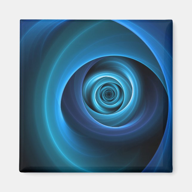 3D Spiral Blue Colors Modern Abstract Fractal Art Magnet (Front)