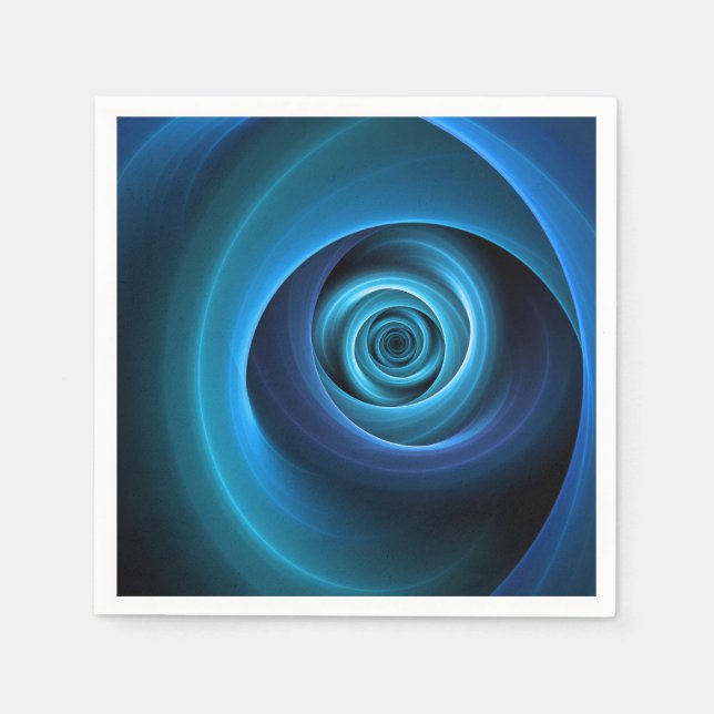 3D Spiral Blue Colors Modern Abstract Fractal Art Napkins (Front)