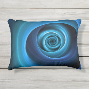 3D Spiral Blue Colors Modern Abstract Fractal Art Outdoor Pillow