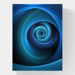 3D Spiral Blue Colors Modern Abstract Fractal Art Paperweight