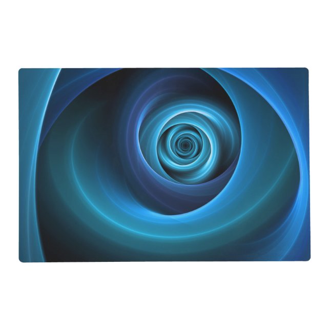 3D Spiral Blue Colors Modern Abstract Fractal Art Placemat (Front)