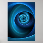 3D Spiral Blue Colors Modern Abstract Fractal Art Poster