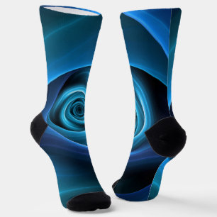 3D Spiral Blue Colors Modern Abstract Fractal Art Socks
