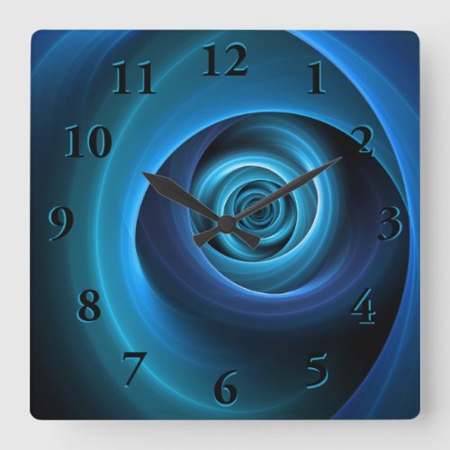 3D Spiral Blue Colors Modern Abstract Fractal Art Square Wall Clock