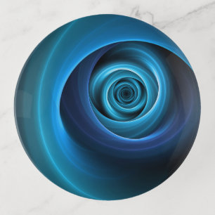 3D Spiral Blue Colors Modern Abstract Fractal Art Trinket Tray