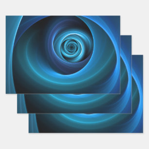 3D Spiral Blue Colors Modern Abstract Fractal Art Wrapping Paper Sheets