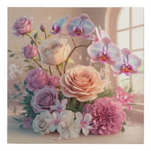 3D Spring Flowers Greeting Card with Roses Faux Canvas Print