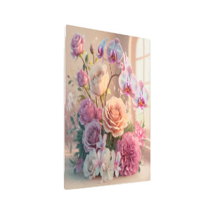 3D Spring Flowers Greeting Card with Roses  Metal Print