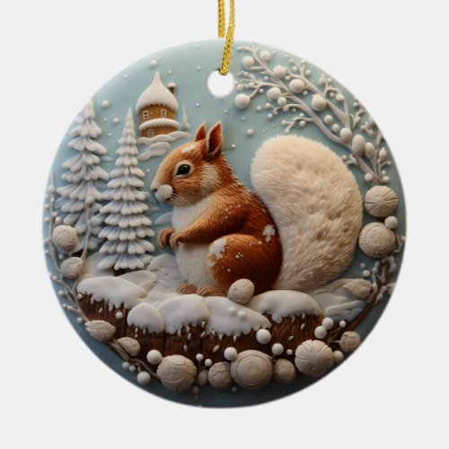 3D Squirrel Chirstmas Animal  Ceramic Ornament