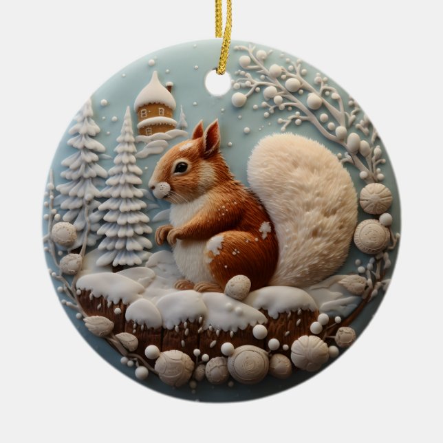 3D Squirrel Chirstmas Animal  Ceramic Ornament (Front)