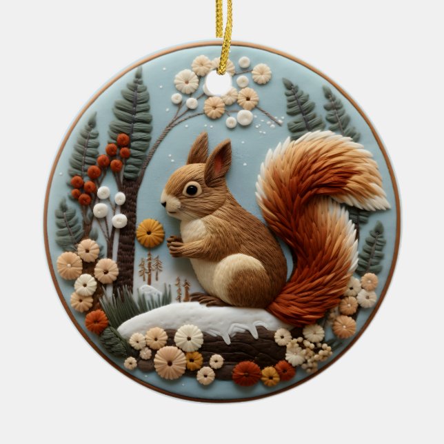 3D Squirrel Chirstmas Animal  Ceramic Ornament (Front)