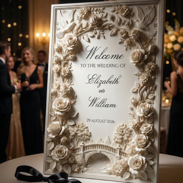 3D Stone Relief Ivory Roses & Doves Wedding Sign (Creator Uploaded)