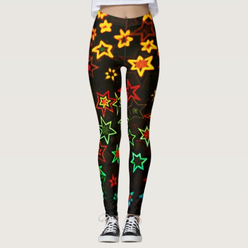 3d Stunning Abstract Multicolored Stars pattern  Leggings