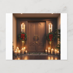 3D stunning double doors Christmas candles engrave Postcard