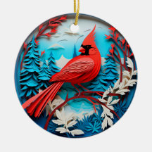 3D Style Cardinal Birds Country Christmas Holiday