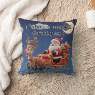 3D Style Christmas Night Sleigh Pillow