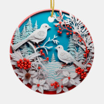 3D Style White Birds Country Christmas Holiday