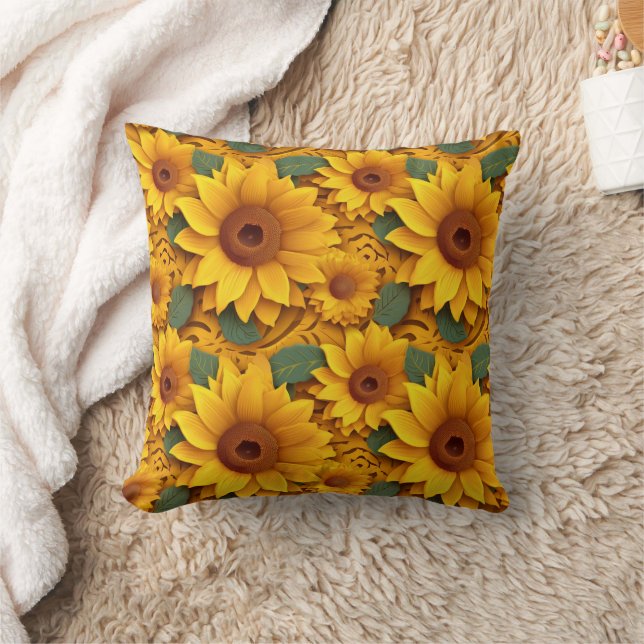 3d sunflowers throw pillow (Blanket)