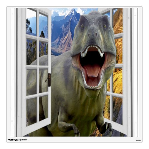 3D T_Rex Dinosaur Theme Mural Fake Window Wall Decal